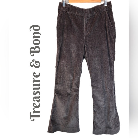 Treasure & Bond Women Dark Gray Corduroy Pants Sz 10 High Rise Flare Leg - Picture 1 of 12